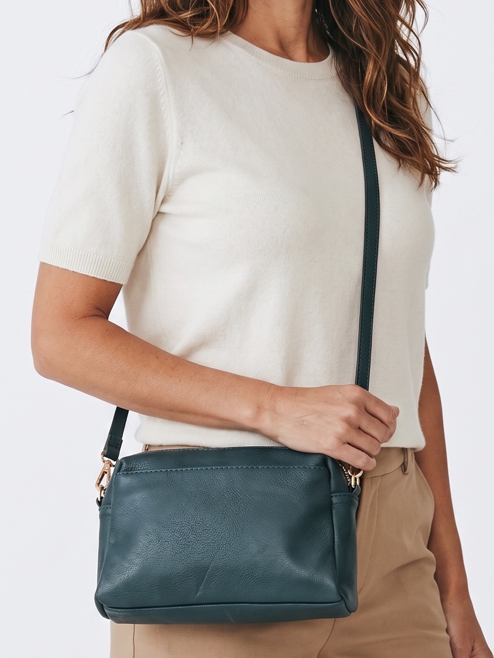 Deep Green Crossbody Bag with Gold Hardware